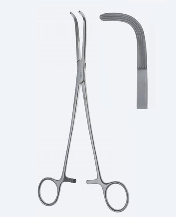 Зажими, хірургічні, дисекційні та лігатурні, "Mixter", вигнуті, зубчасті щелепи, з кремальєрою, довжина 250 мм. Бренд - Asanus Medizintechnik Gmb, Німеччина